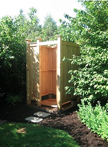 An outdoor shower tucked behind a screen off the master bedroom neutralizes  this threat