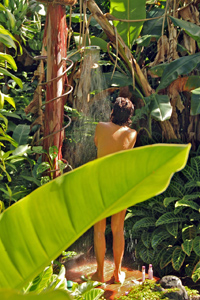 The second floor rooms have better ocean views, but some of the first floor  rooms have private outdoor gardens with lava rock showers adjacent to the