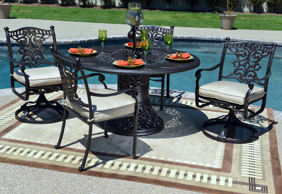 Amalia Piece Luxury Cast Aluminum Patio Furniture Conversation Set For Table  The Amalia Collection 5 Piece Cast Aluminum Patio Furniture Conversation Set