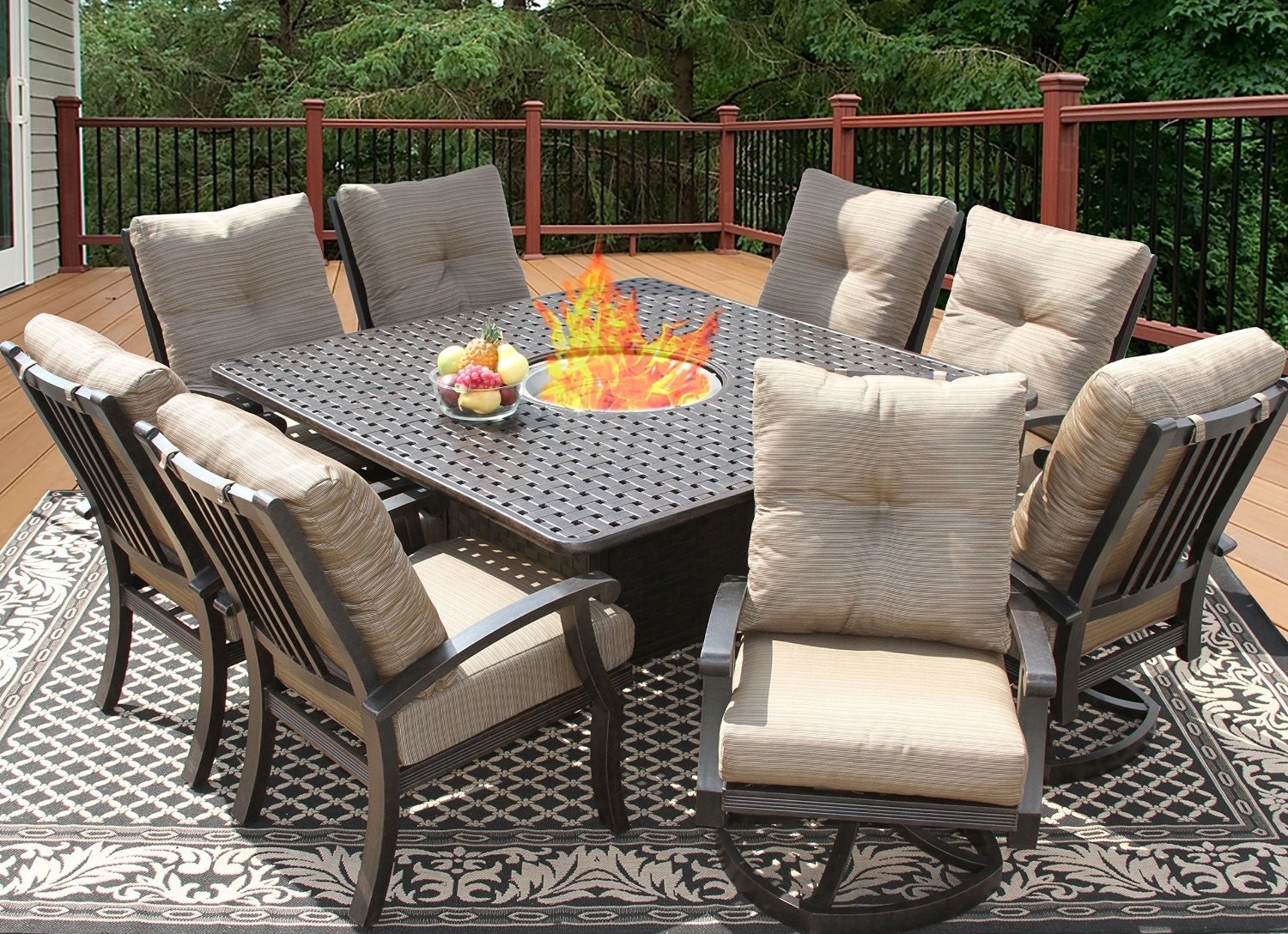 com: Augusta Patio Furniture ~ 5 Piece Outdoor Wicker Swivel Rocker  and Propane (Gas) Fire Table (Pit) Set: Garden & Outdoor