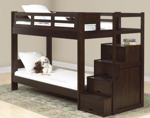 wooden bunk beds with storage