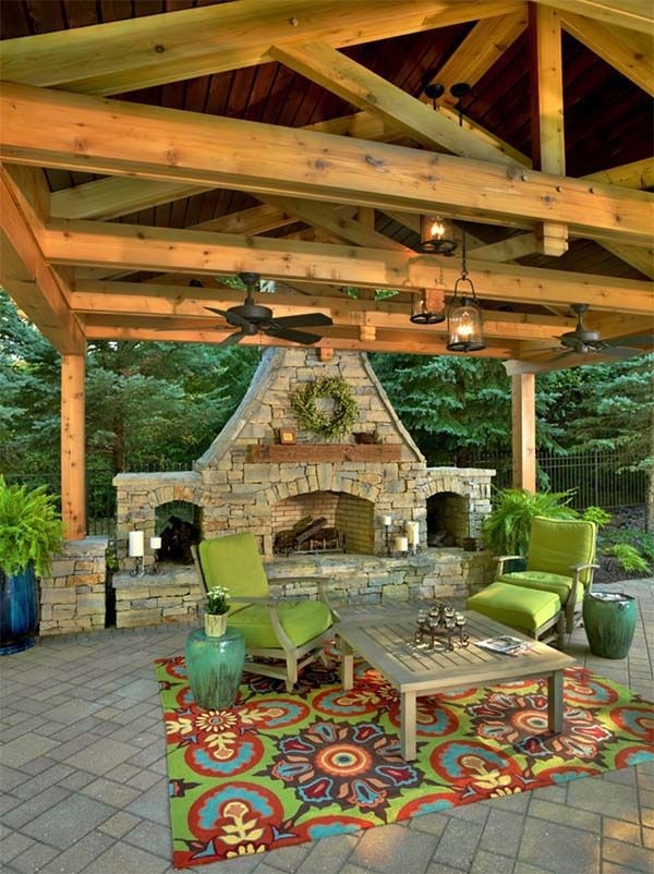 outdoor living spaces with fireplace