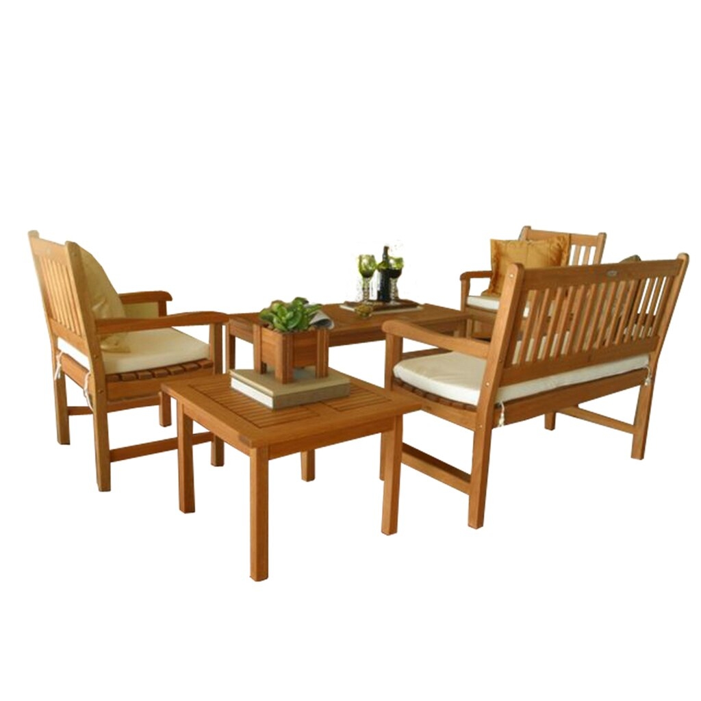 International Home Miami Milano Eucalyptus Rectangular Porto 5 Piece Patio Dining Set